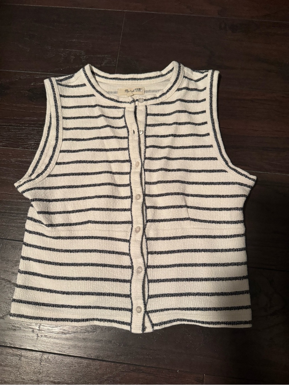 Madewell Cream and Black Striped Sleeveless Button-Front Top